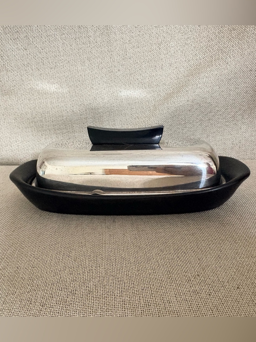 Towle Sterling Silver Modernist Butter Dish Matte Black Ceramic Base Earl Pardon